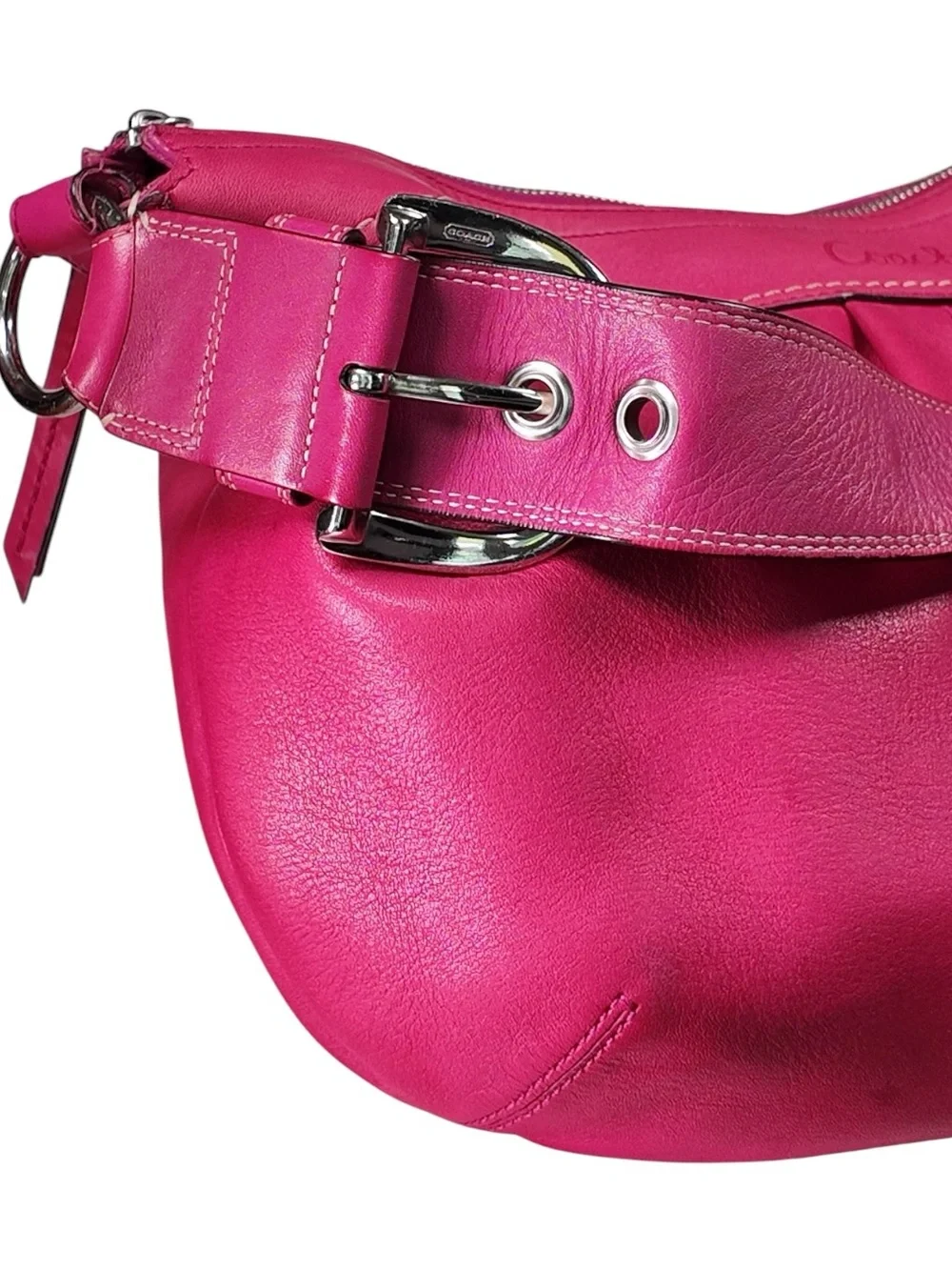 2009 Coach SoHo Pleated Leather Hobo Shoulder Bag Hot Pink Buckle F13731 Purse